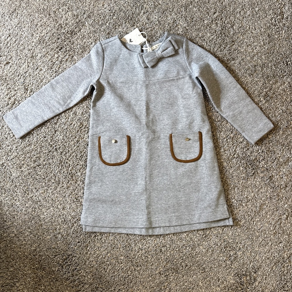 Hope and‎ Henry Girls Quilted Riding Ponte Dress Tan Elbow Patches Gray Sz 3 New